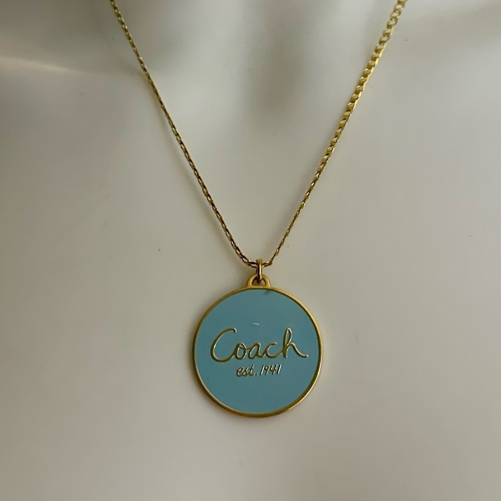 Coach Large Powder Blue Medallion Pendant 18k/.925 Necklace - Picture 3 of 6